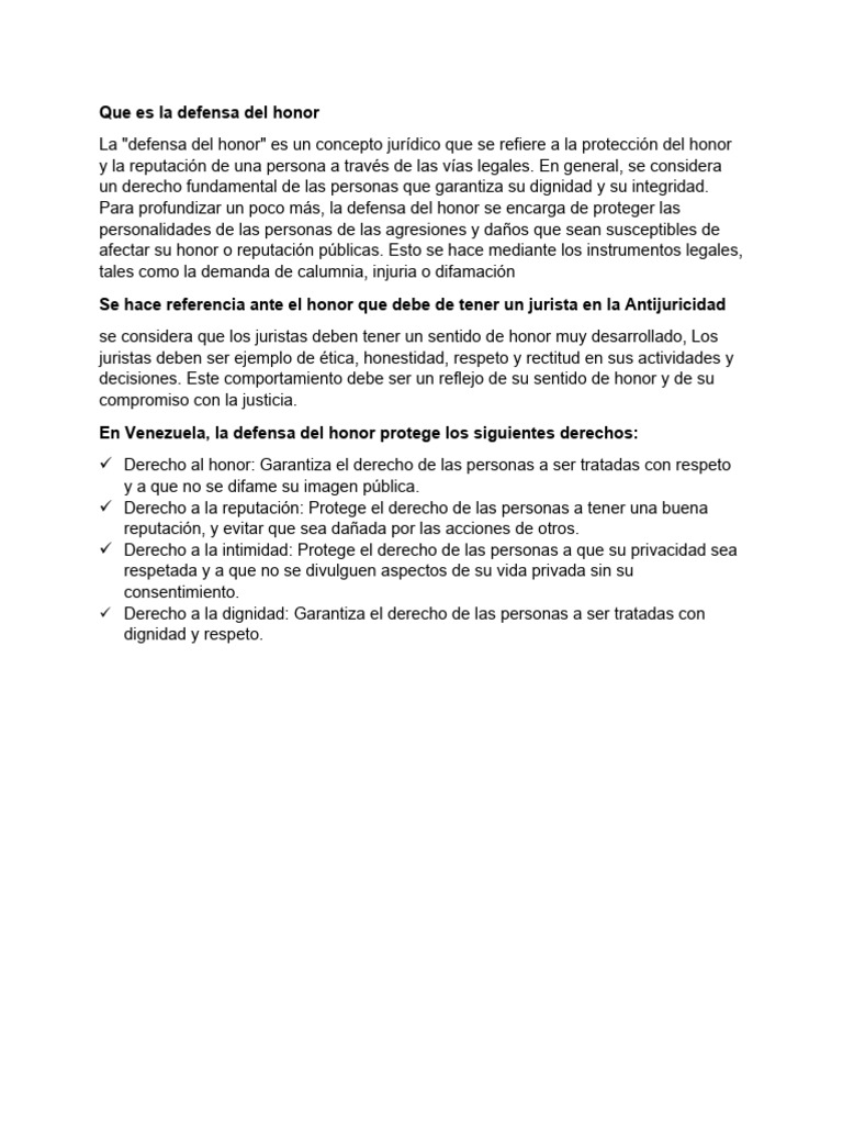 Que Es La Defensa Del Honor | PDF