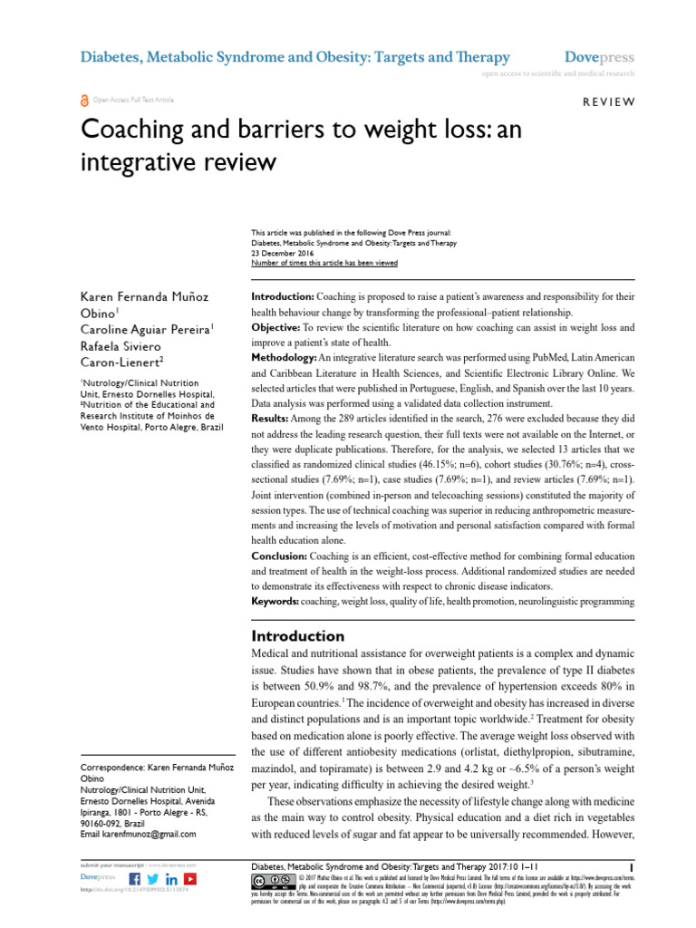 Coaching and Barriers To Weight Loss - An Integrative Review | PDF ...