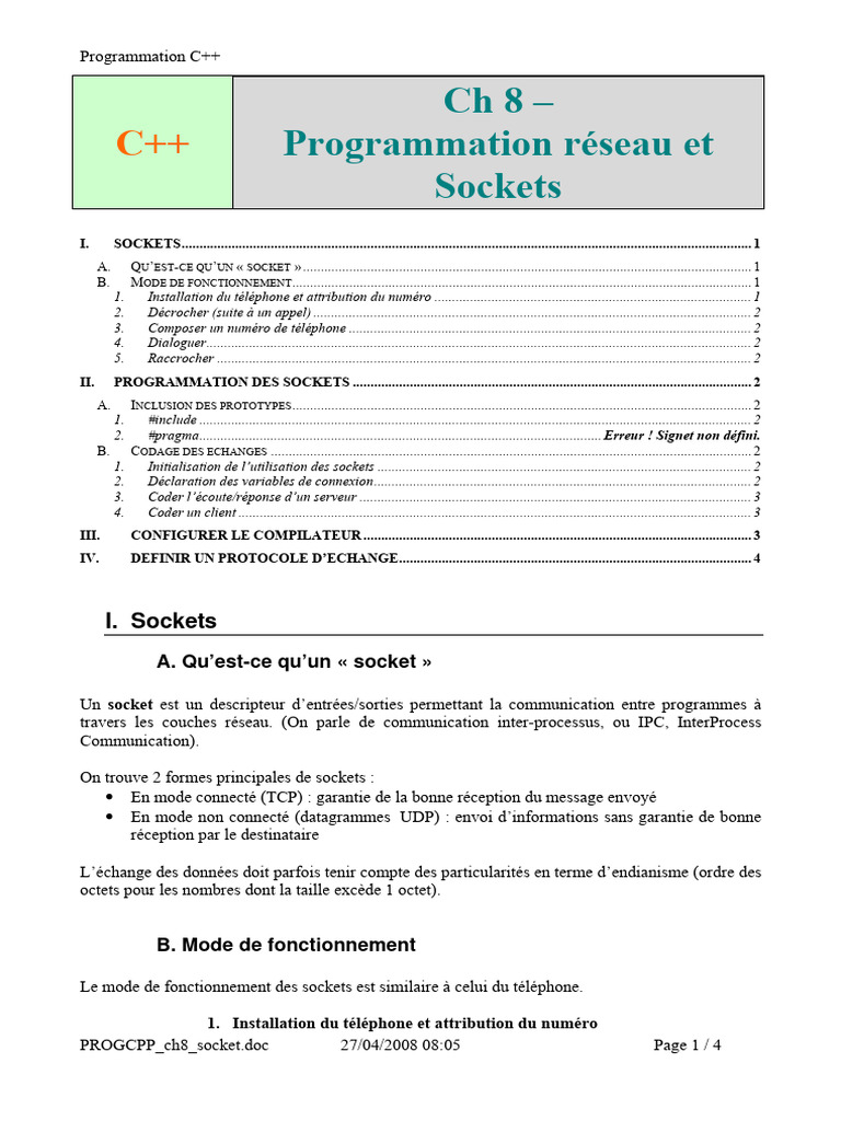 Programmation C++ : Sockets et Réseaux | PDF | Informatique ...