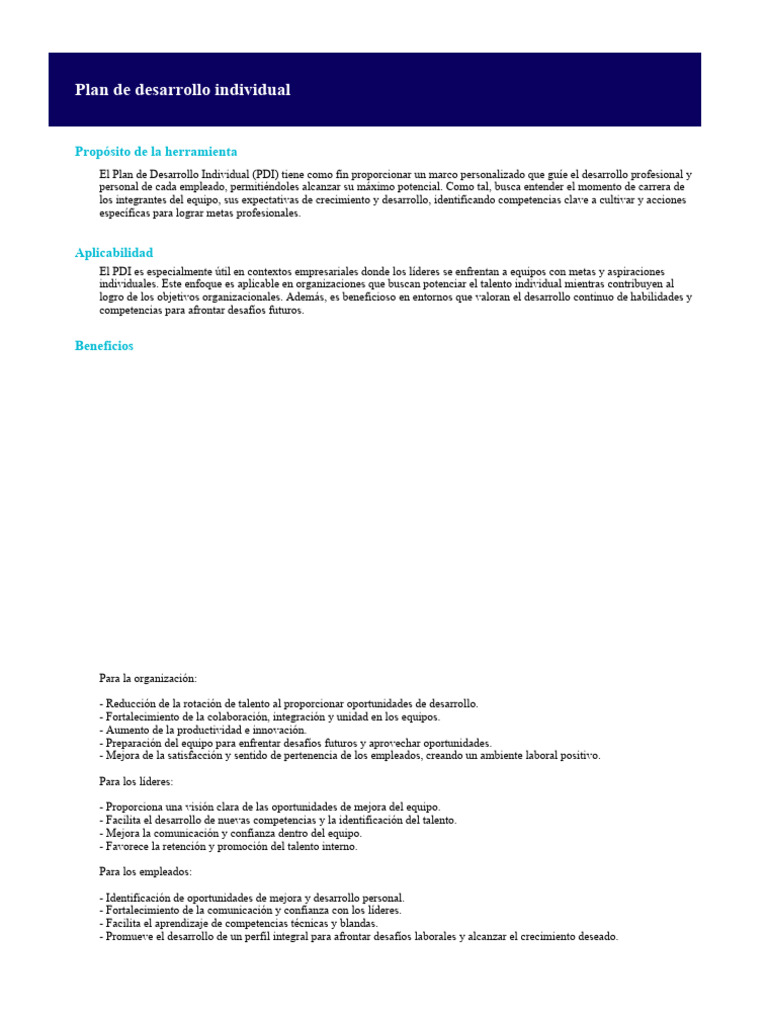 Plan de Desarrollo Individual (PDI) | PDF | Desarrollo personal
