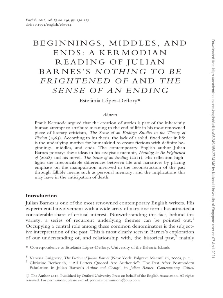 A Kermodian Reading of Julian Barnes's Nothing To Be Frightened