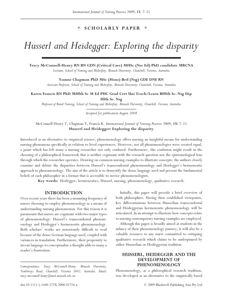Husserl vs. Heidegger in Nursing Phenomenology | PDF | Phenomenology ...