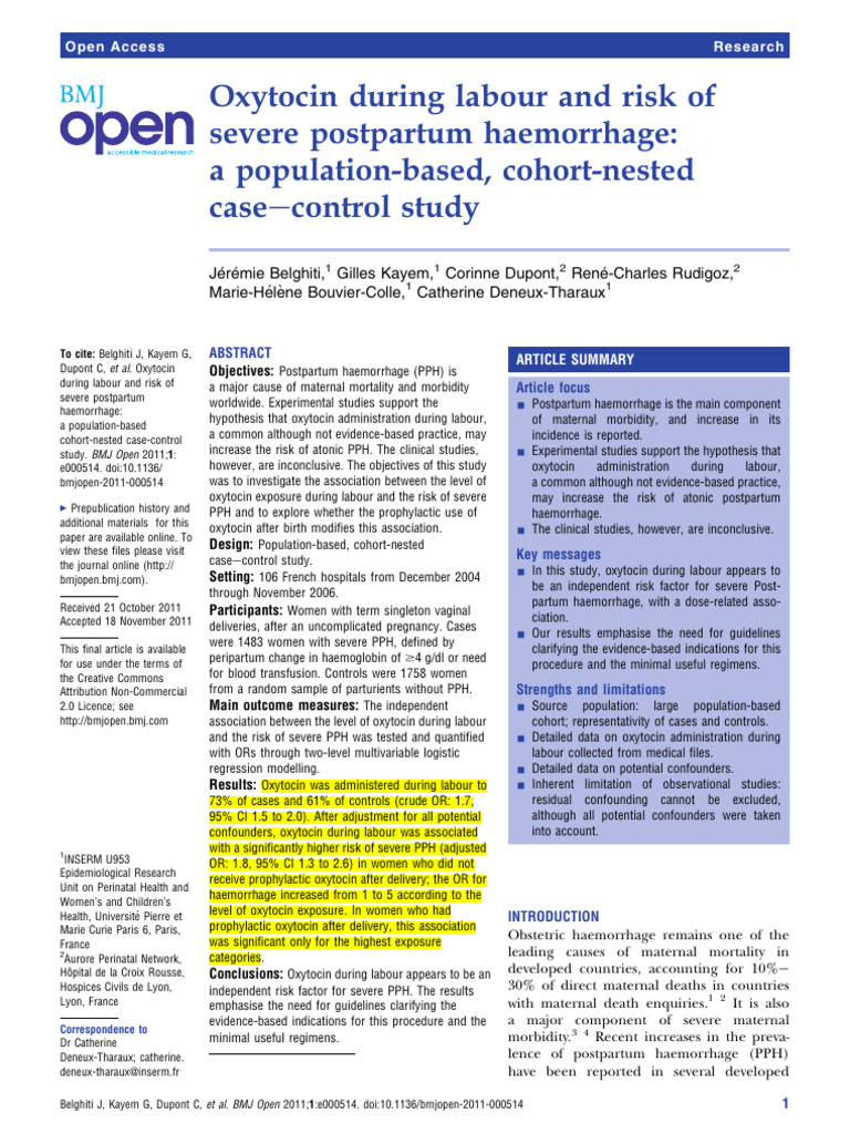 Oxytocin during labour and risk of severe postpartum haemorrhage a