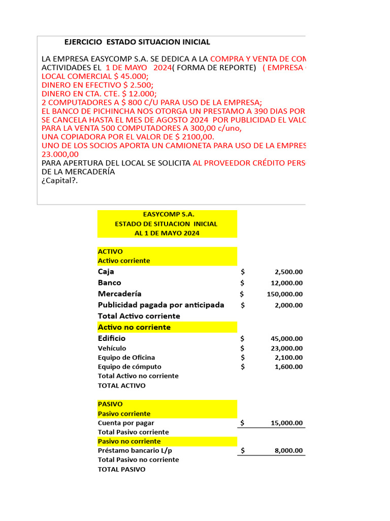 Ejemplo de Estado de Situación Inicial | PDF | Bancos | Finanzas personales