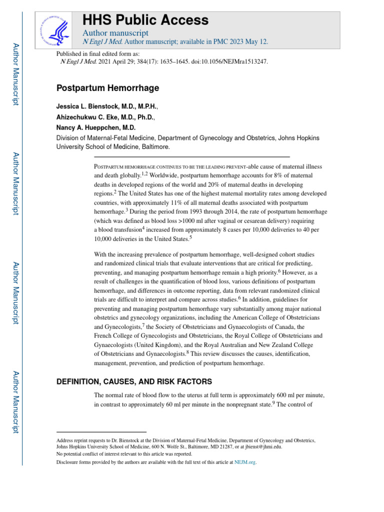 Postpartum Hemorrhage Pdf Childbirth Postpartum Period