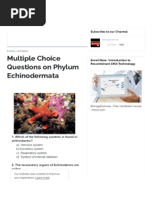 Multiple Choice Questions On Phylum Echinodermata
