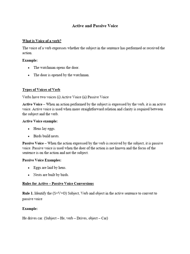 Rules (Active & Passive Voice) | PDF | Verb | Subject (Grammar)