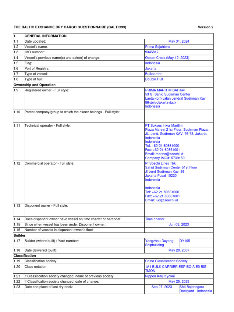 Baltic99 Questionnaire for Prima Sejahtera | PDF | Crane (Machine ...