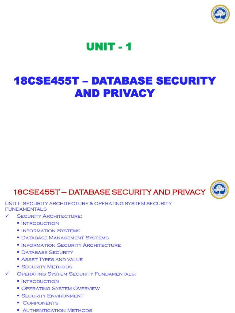 Unit I PPT | PDF | Information Security | Databases