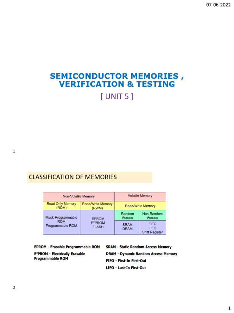 Semiconductor Memory Types and Testing | PDF | Random Access Memory ...