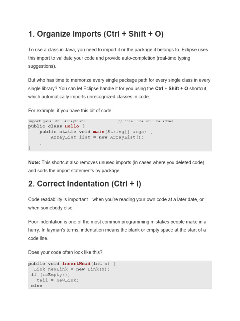 Eclipse Shortcuts | PDF | Keyboard Shortcut | Control Key