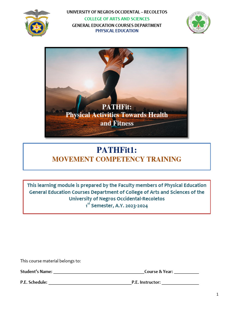 Pathfit1 Learning Module 2023 2024 Pdf Muscle Human Body
