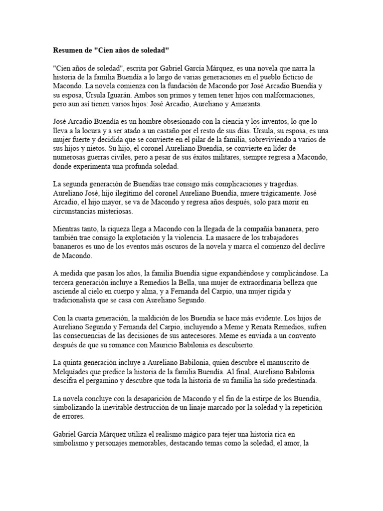 Resumen de quot Cien A os de Soledad quot - 1