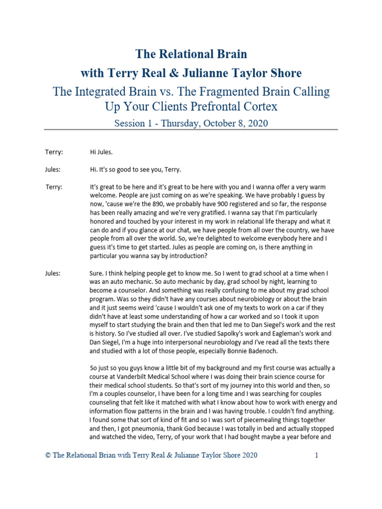 Session 1 The Integrated Brain Vs The Fragmented Brain Calling Up Your ...