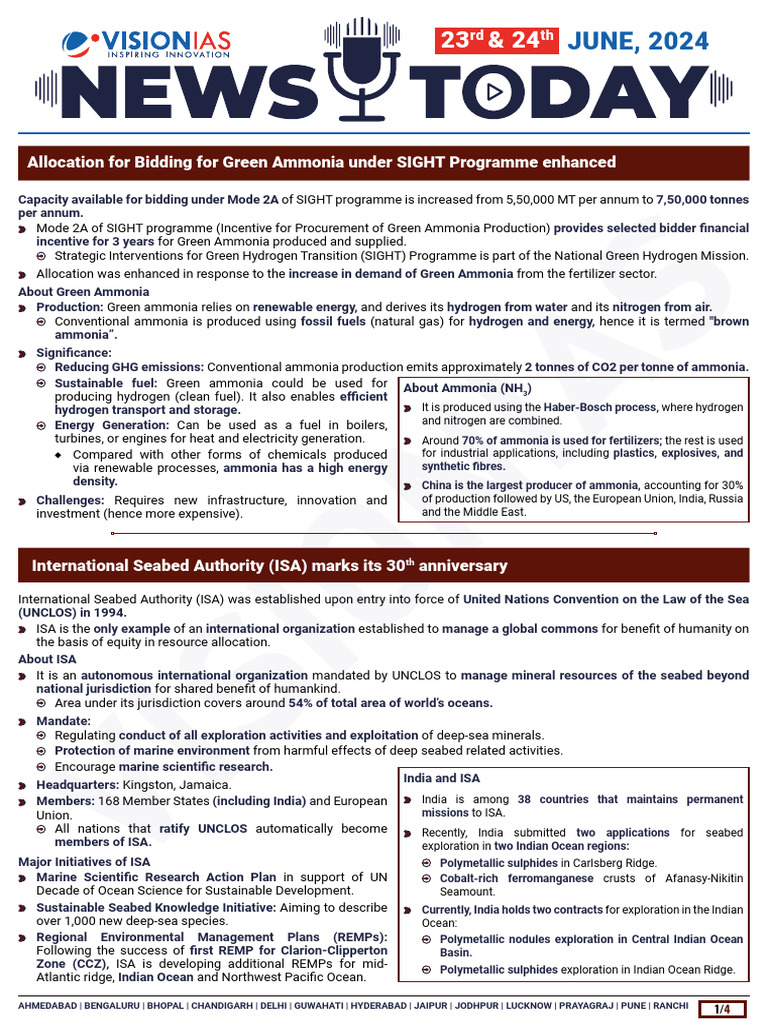 VisionIAS Daily Current Affairs 23 & 24 June 2024 | PDF