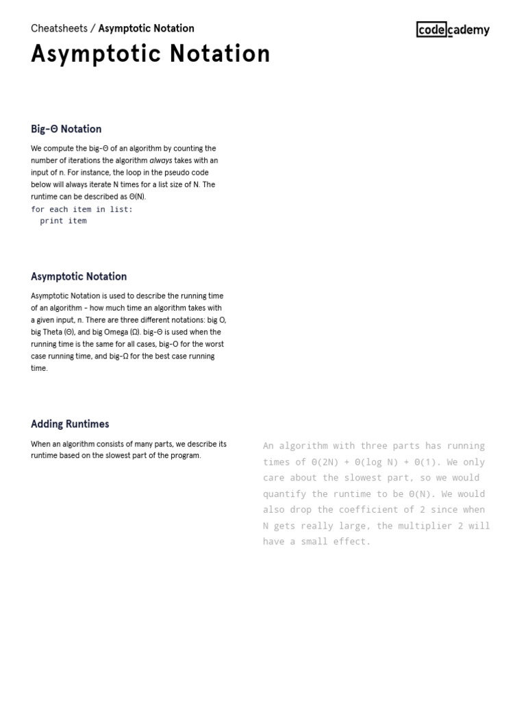 Asymptotic notation asymptotic notation cheatsheet codecademy