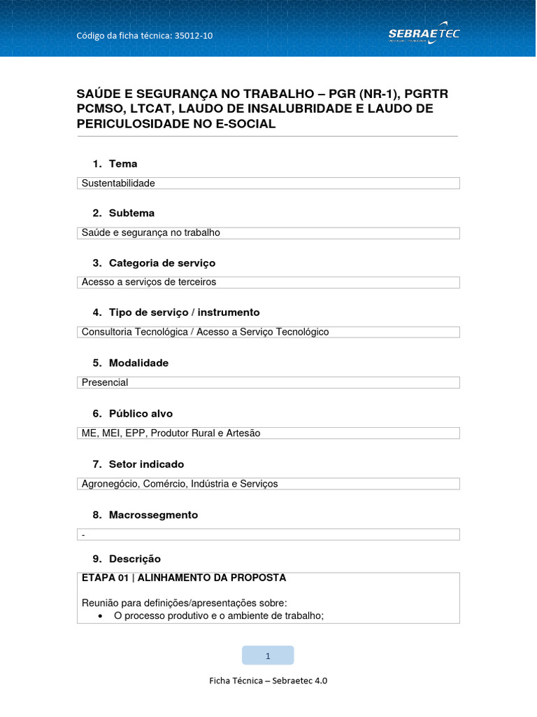 Saude E Seguranca No Trabalho Pgr Nr 1 Pgrtr Pcmso Ltcat Laudo De