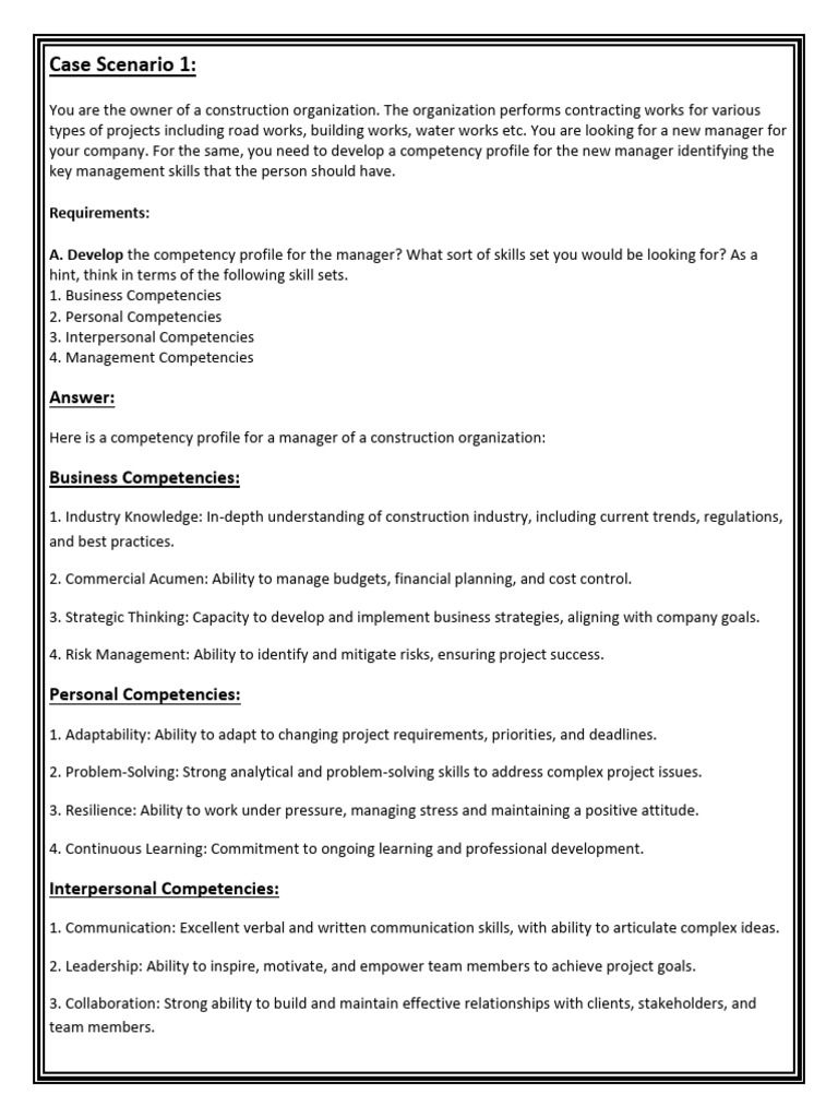 Construction Manager Competency Profile | PDF | Project Management ...
