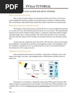 Stand Alone Pv System Design Using Pvsyst Photovoltaic