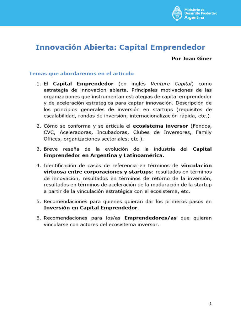 Capital Emprendedor y Innovación Abierta | PDF | Empresa de inicio ...
