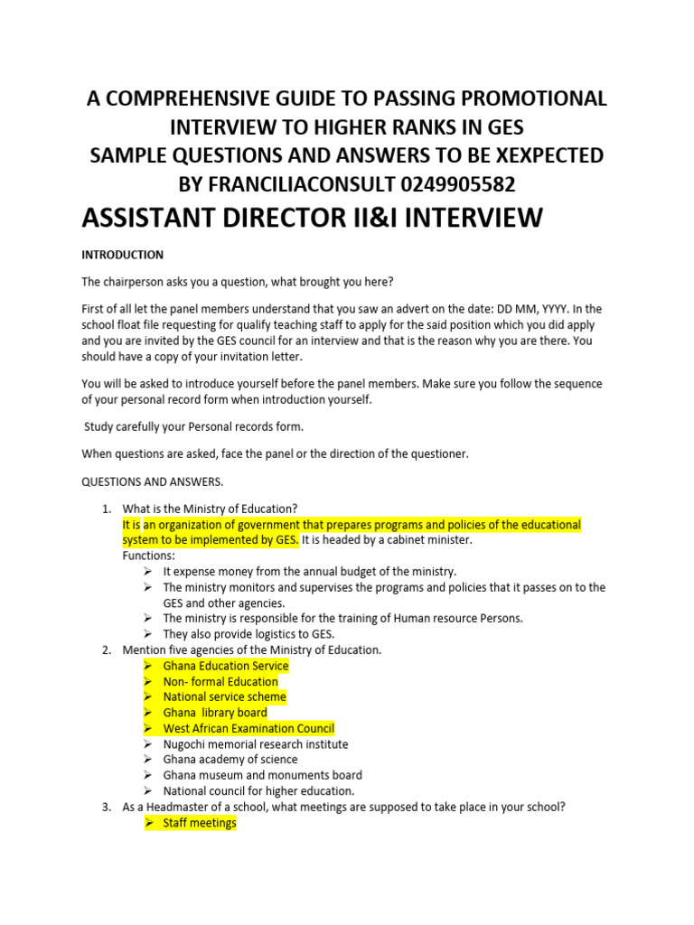 Guide to GES Promotional Interviews | PDF | Teachers | Arab Spring