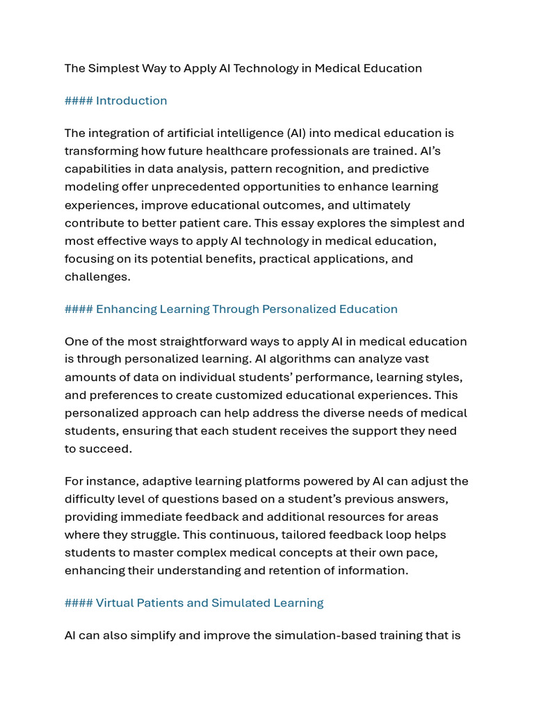 AI Applications in Medical Education | PDF | Artificial Intelligence ...