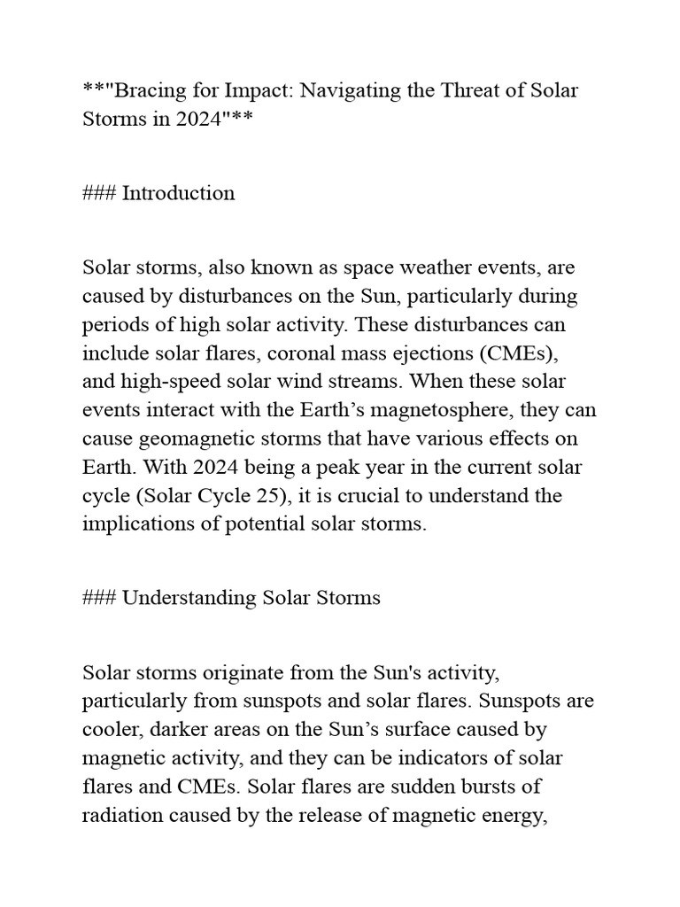 The Threat of Solar Storm in 2024 PDF Solar Flare Astrophysics