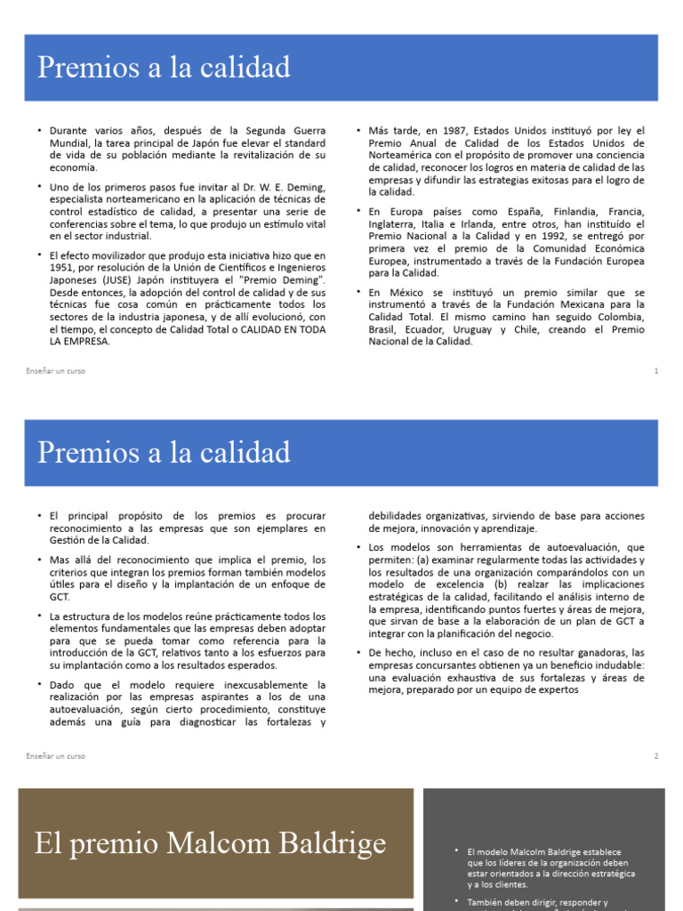 Premios de Calidad: Modelos y Evaluación | PDF | Calidad (comercial ...