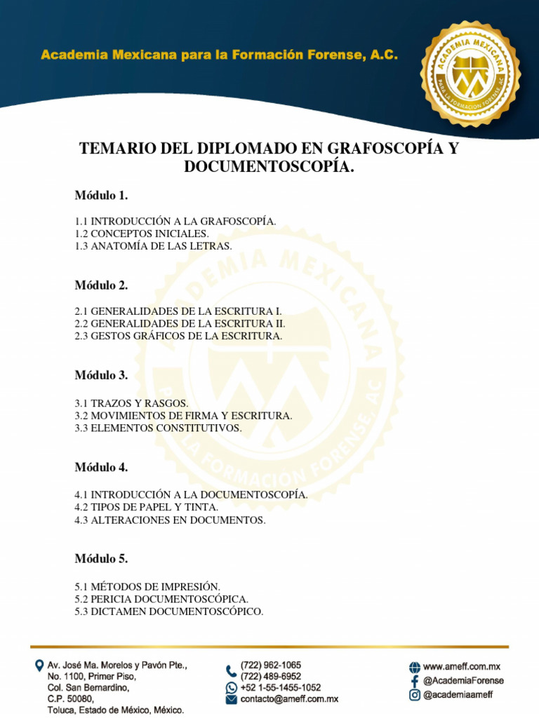 Temario de Grafoscopia y Documentos | PDF