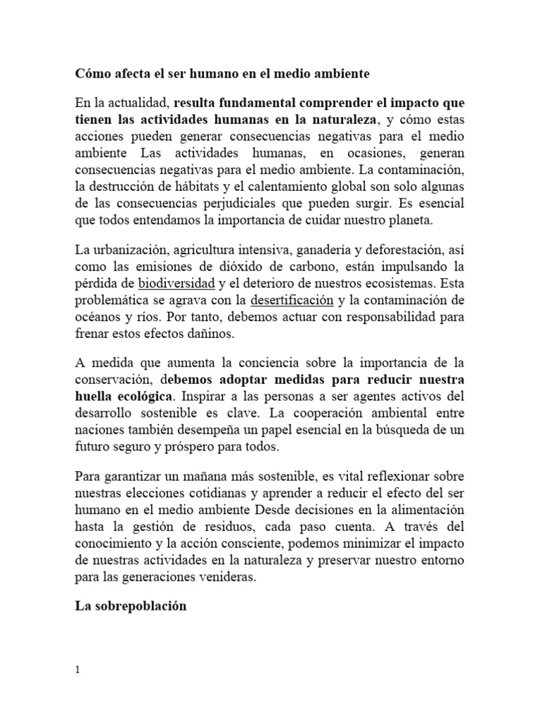 Cómo Afecta El Ser Humano en El Medio Ambiente | PDF | Destrucción del ...