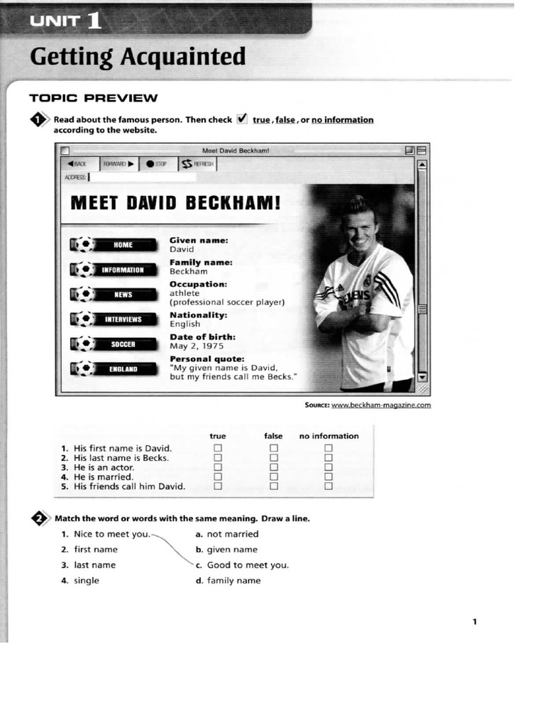 Top Notch 1 Workbook Level 1 | PDF