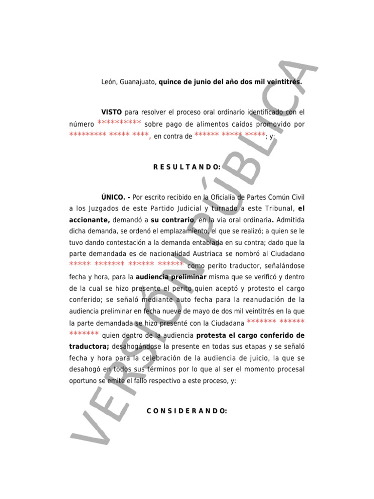 SENTENCIA PUBLICA ALIMENTOS RETROACTIVOS | PDF | Pensión alimenticia