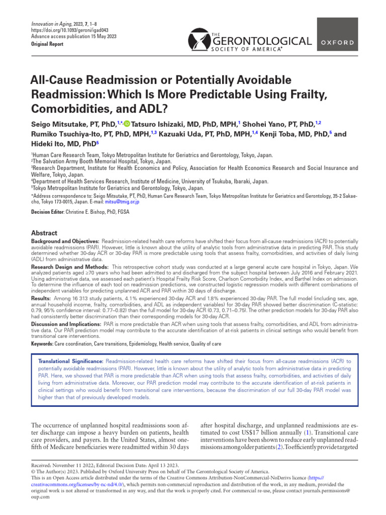 Predicting Avoidable Hospital Readmissions | PDF | Comorbidity | Patient