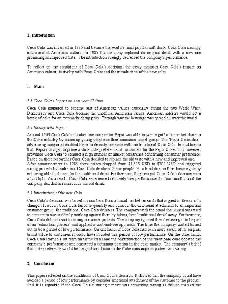 Coca Cola's Cultural Impact and New Coke Failure | PDF | Coca Cola | Pepsi