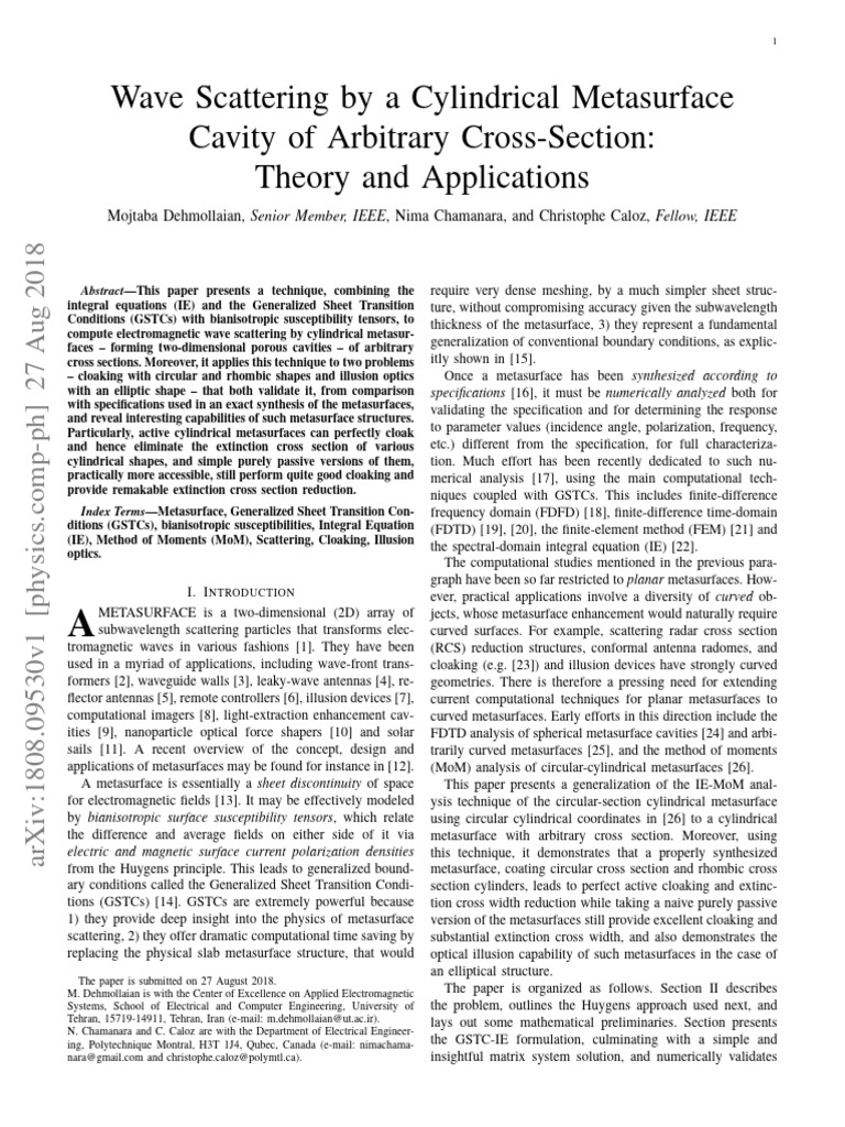 Wave Scattering by Cylindrical Metasurfaces | PDF | Polarization (Waves ...