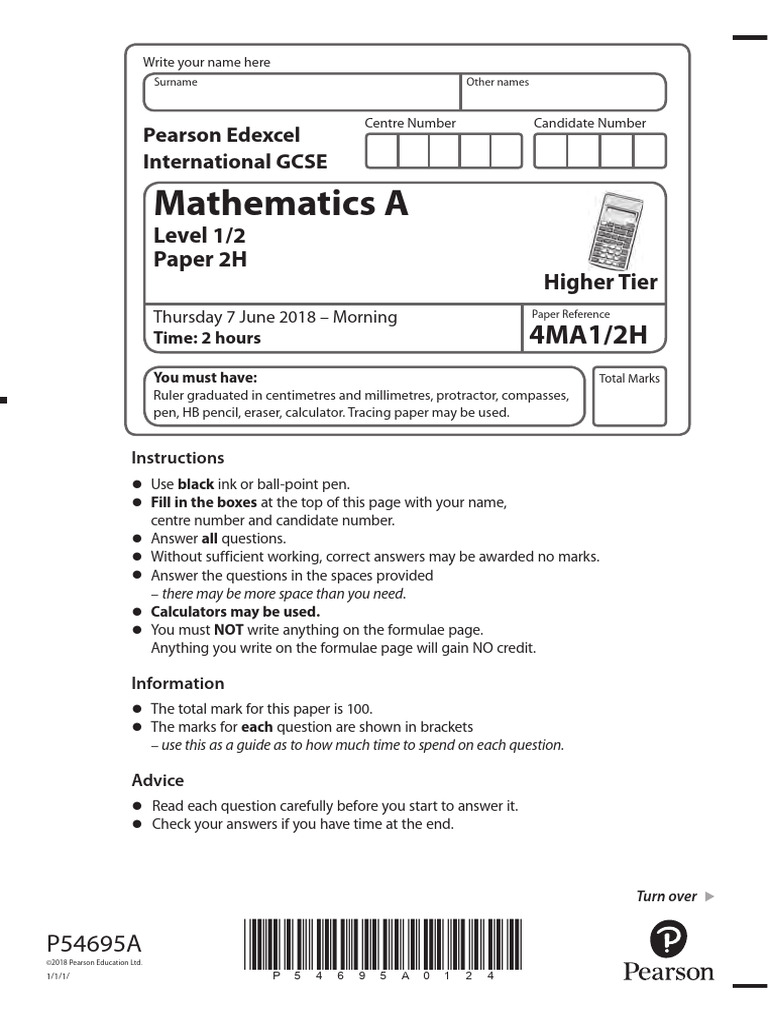 IGCSE Mathematics Paper 2H June 2018 | PDF | Stationery | Writing ...