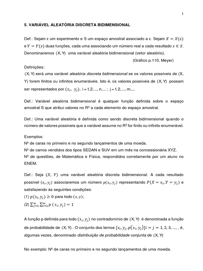 Variável Aleatória Discreta Bidimensional | PDF | Variável aleatória ...