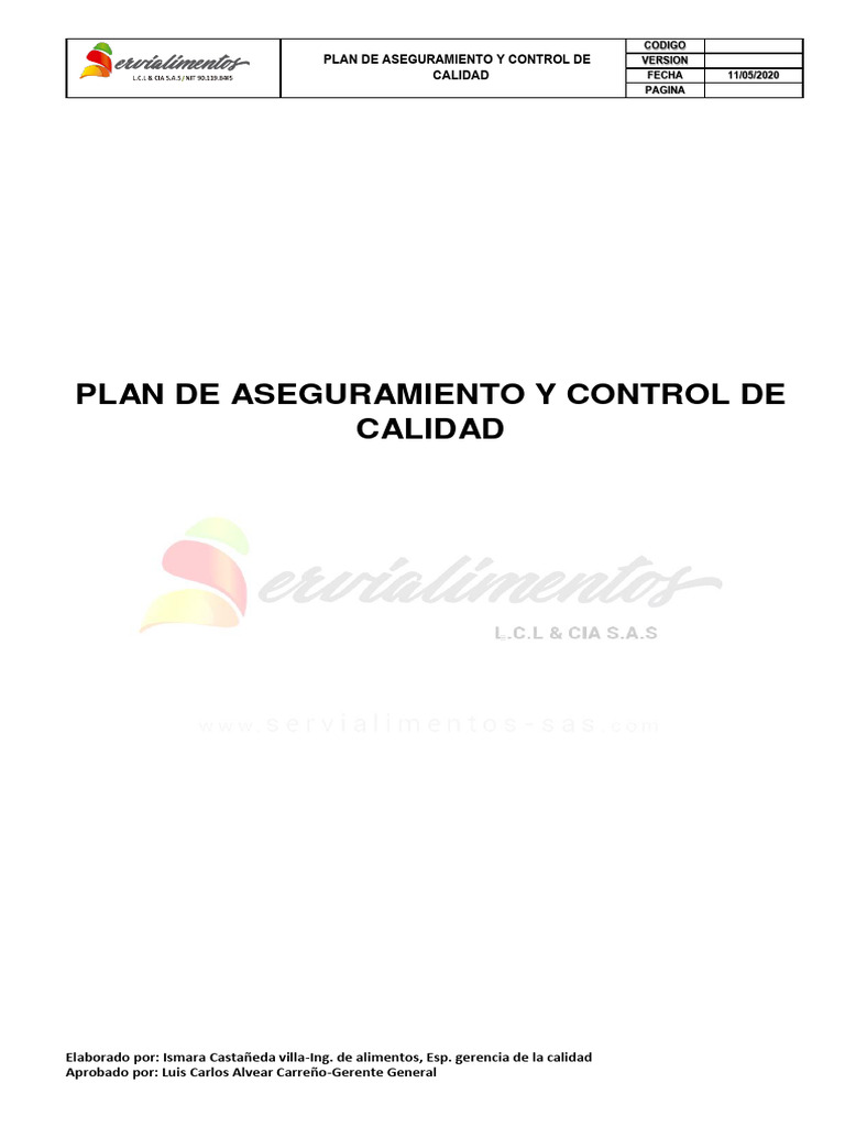 Plan de Aseguramiento y Control de Calidad | PDF | Calidad (comercial ...
