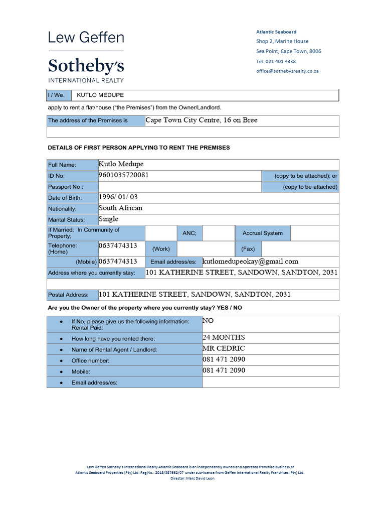 Updated Rental Application Natural Person | PDF | Lease | Renting