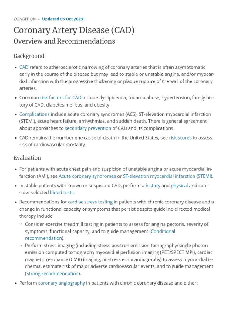 Coronary Artery Disease Management Guide | PDF | Coronary Artery ...