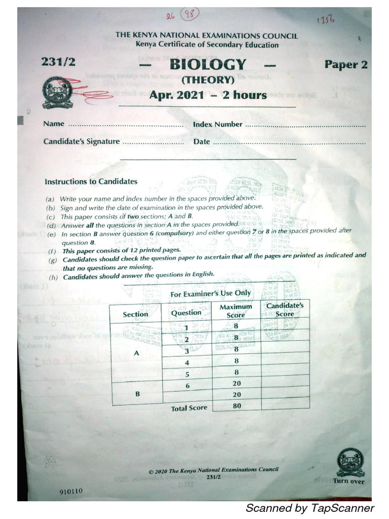 Biology Paper 2 Marking Scheme Kcse 2020 Teacher Ac Pdf