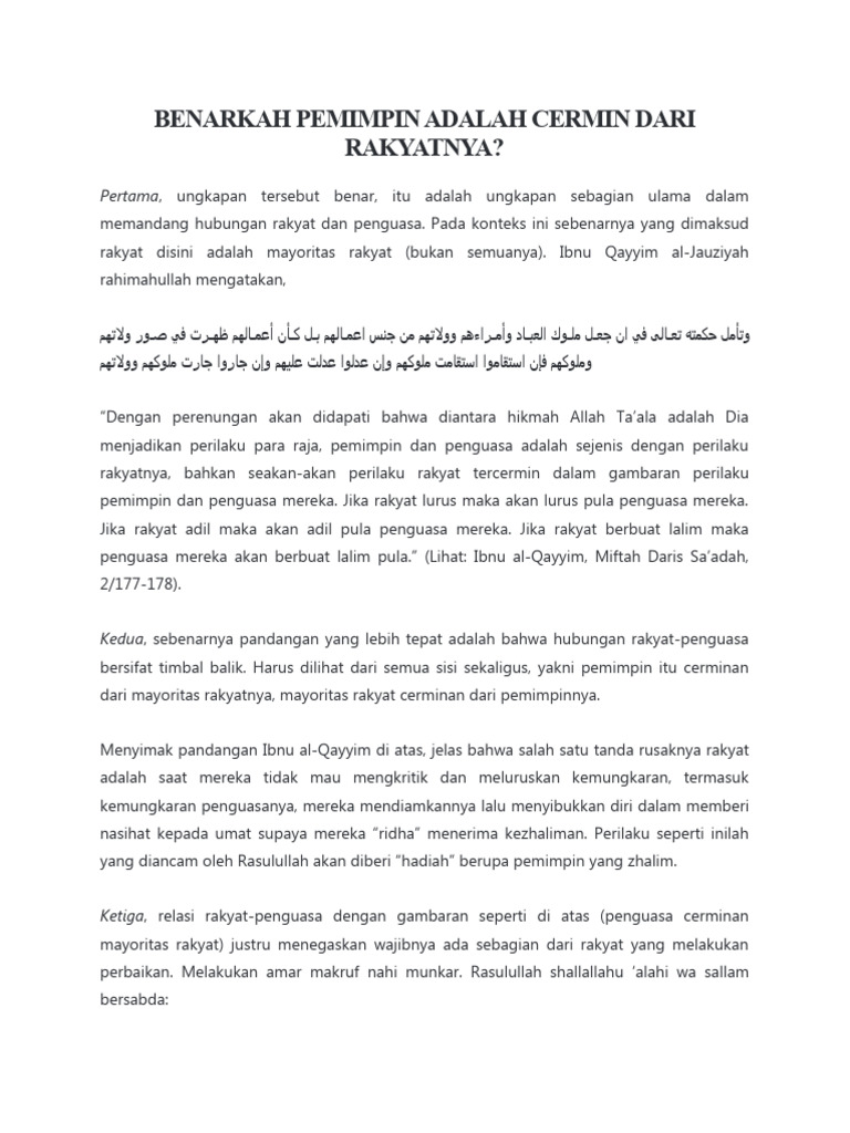 Pemimpin dan Rakyat: Hubungan Timbal Balik | PDF