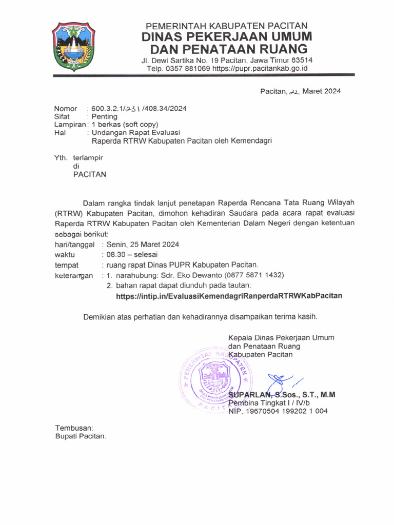Undangan Evaluasi Kemendagri RTRW Ke OPD | PDF