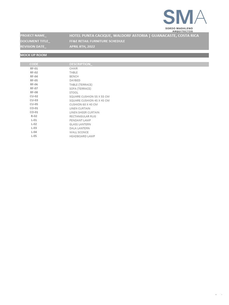 Pcwa - Ejemplo Formato Ff&e | PDF | Chair | Textiles