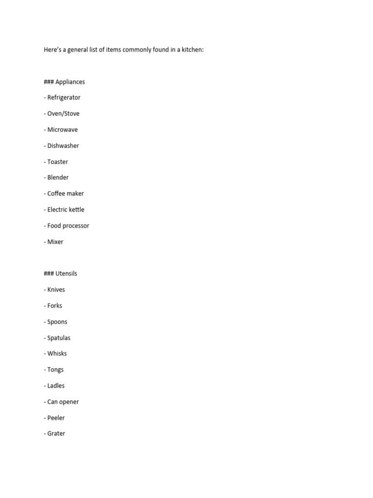 Essential Kitchen Items Checklist | PDF