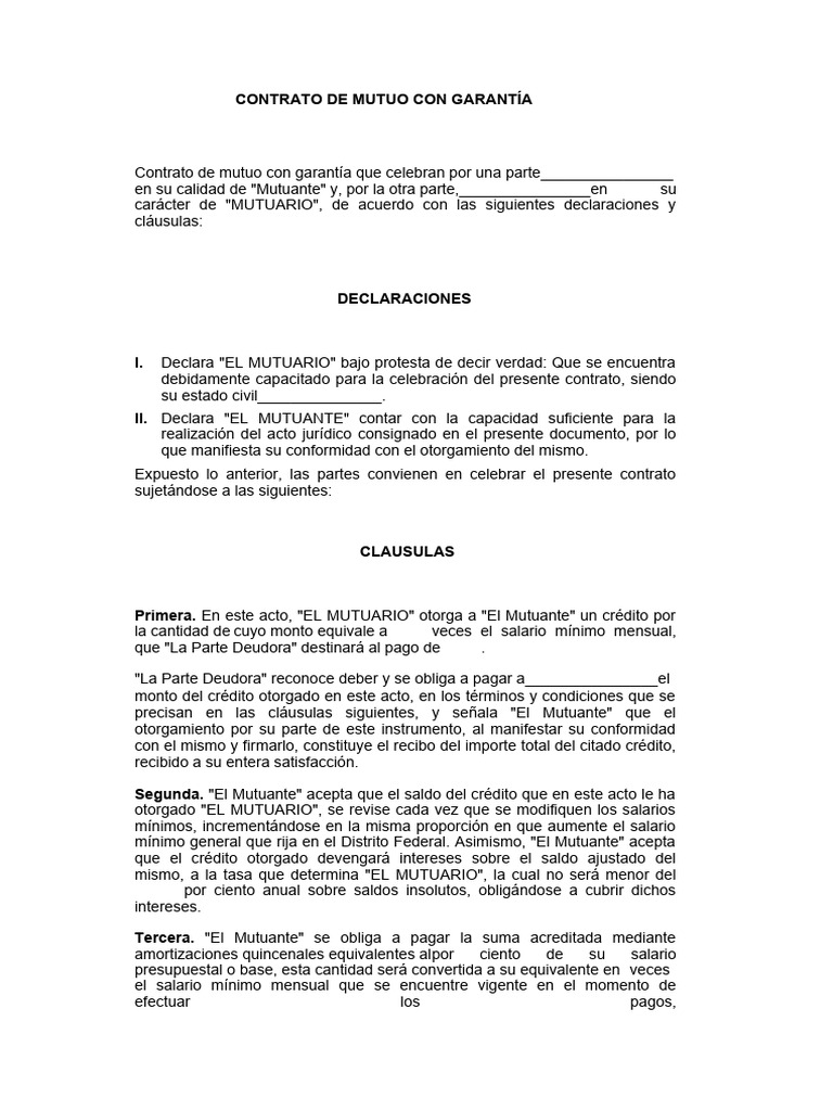Contrato de Mutuo con Garantía Hipotecaria | PDF | Crédito | Finanzas y ...