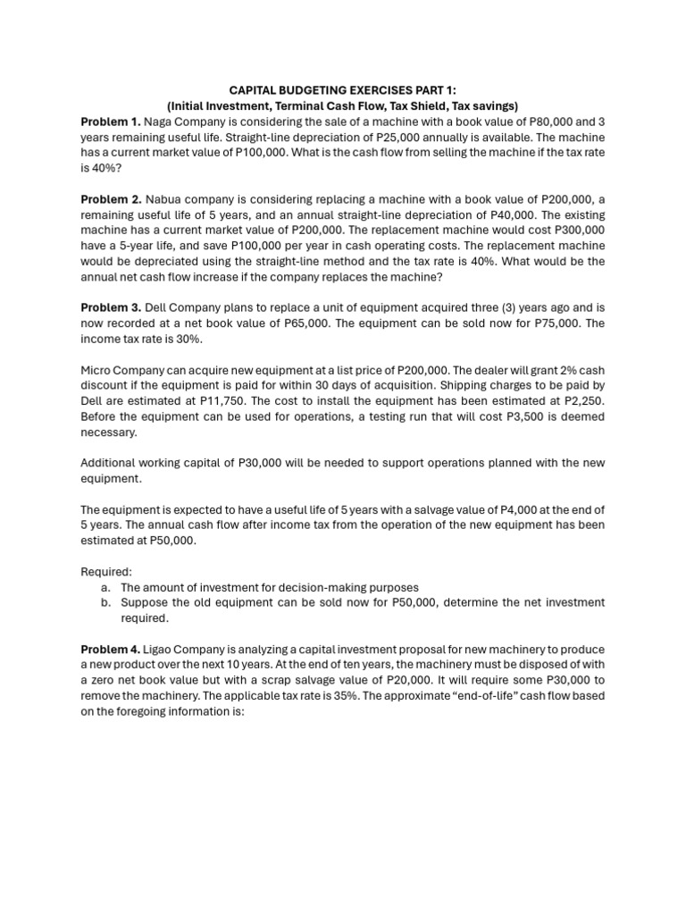 Capital Budgeting Exercises Overview Pdf Depreciation Book Value