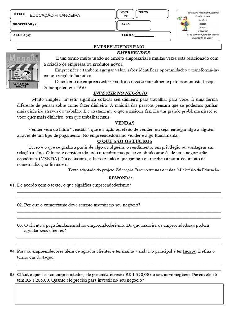 7 Ano Atividade de Educacao Financeira ABRIL2024 | PDF ...