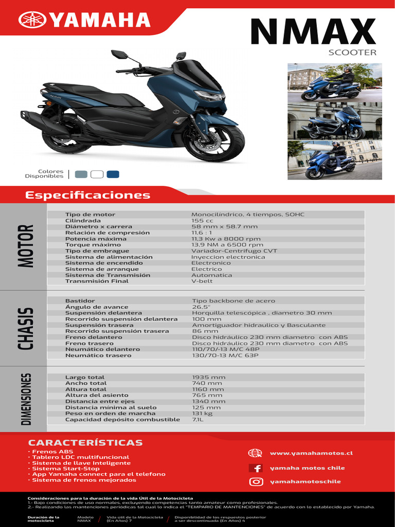 Ficha Técnica Yamaha NMAX 155 | PDF | Motocicleta | Vehículo de motor