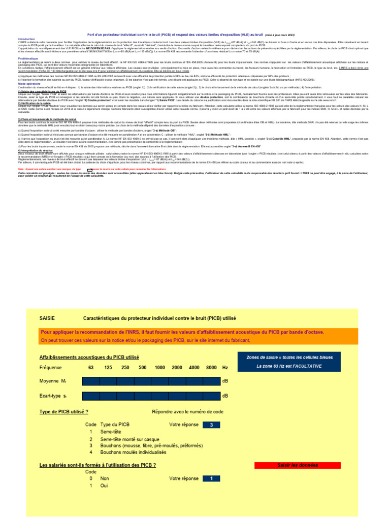 Calculette INRS pour PICB et bruit | PDF | Audition | Son